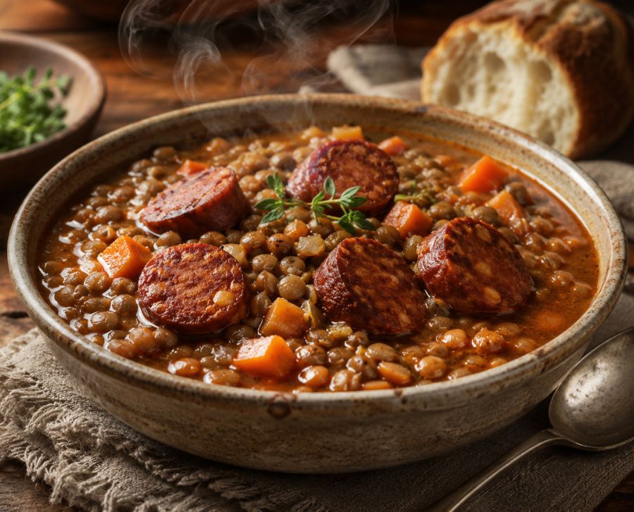 Lentejas con chorizo casero 